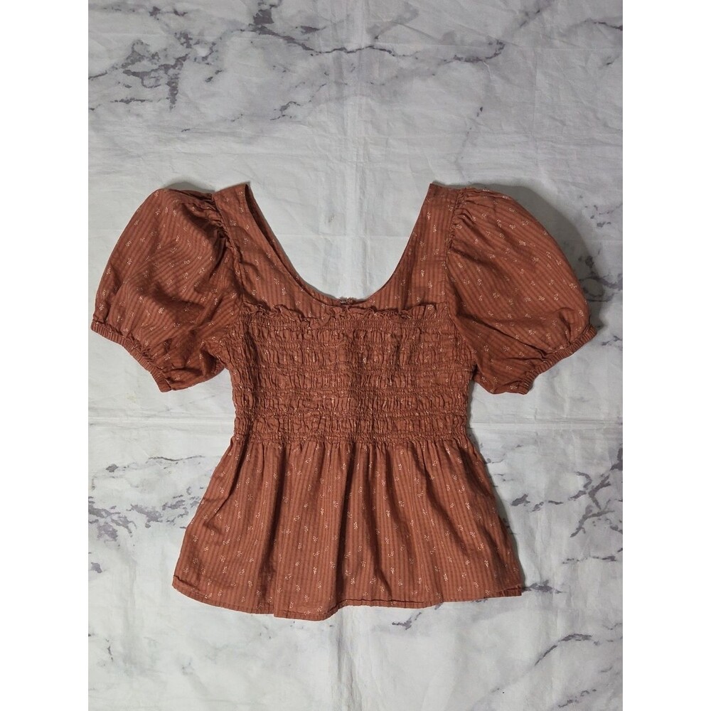 Madewell Bubble Sleeve Smoked Peplum Top In Berry Stems